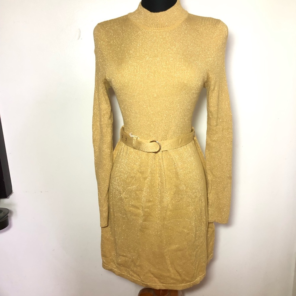 New Free People French Girl Sweater Mini Sweater Dress Gold New With Tags Gold - Picture 12 of 14